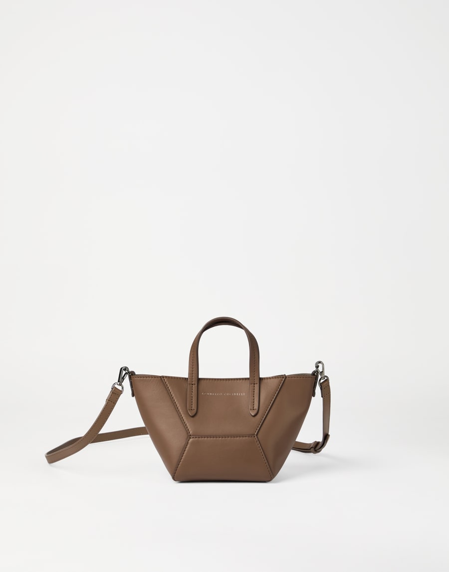 Calfskin mini BC Duo bag Brown Gianduia Woman - Brunello Cucinelli