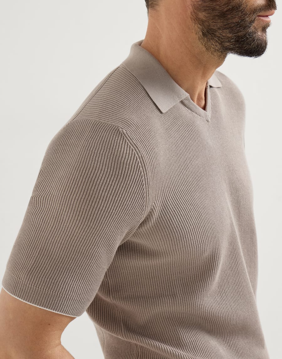 Cotton English rib knit polo Light Brown Man - Brunello Cucinelli