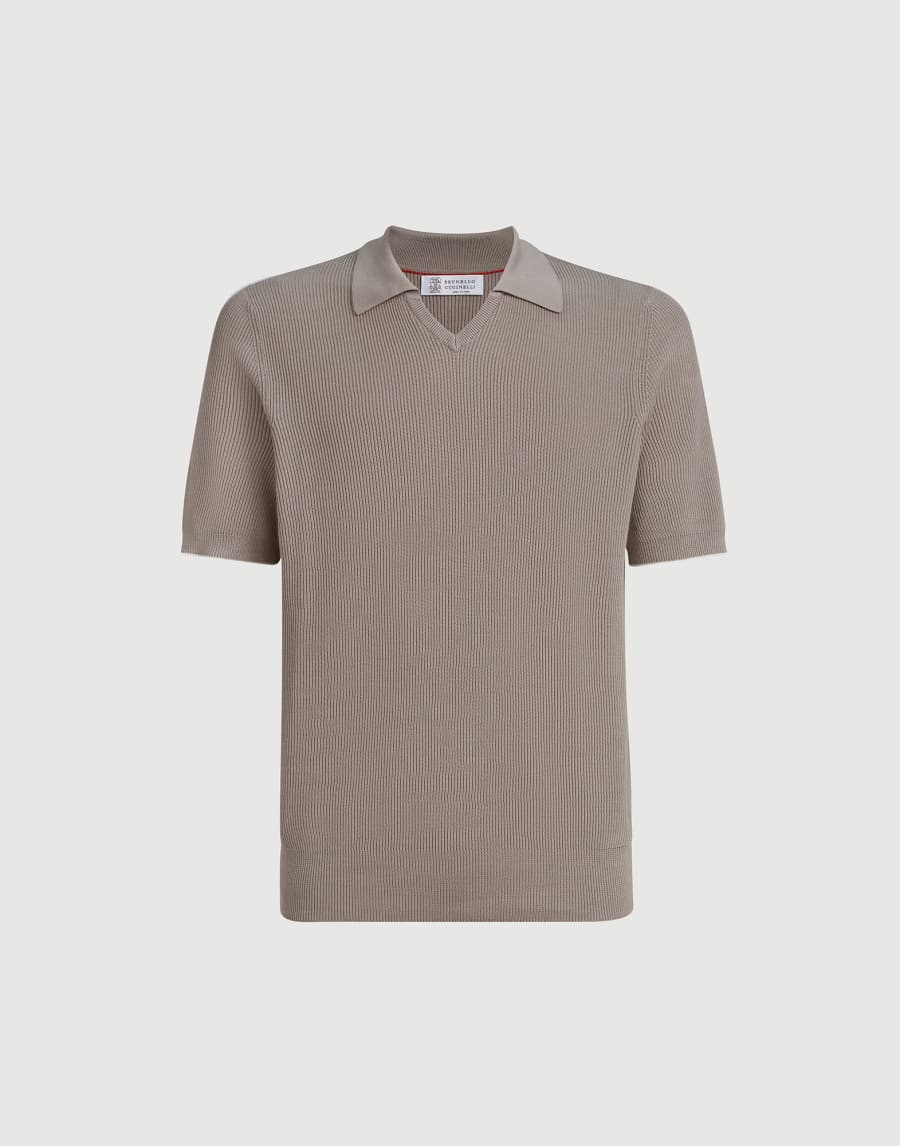 Cotton English rib knit polo Light Brown Man - Brunello Cucinelli