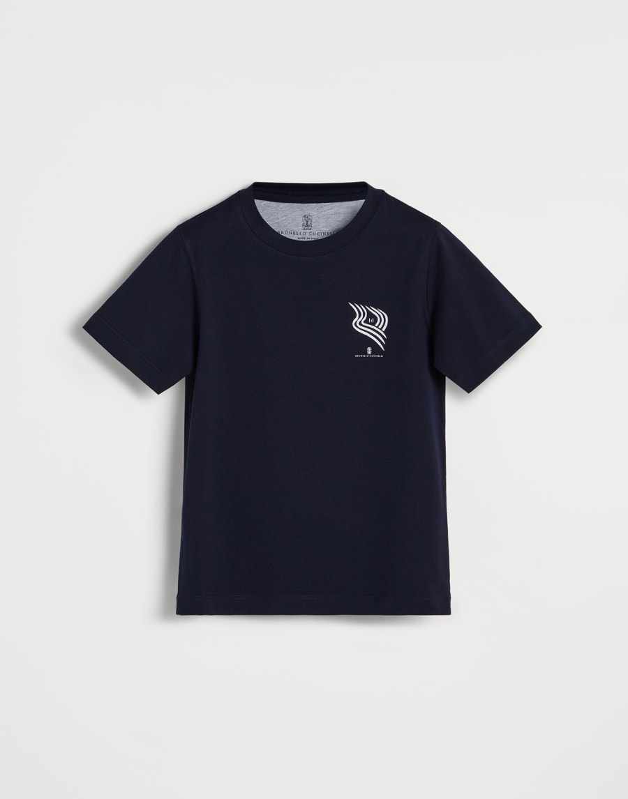 T-Shirt mit Print Blau Jungen - Brunello Cucinelli