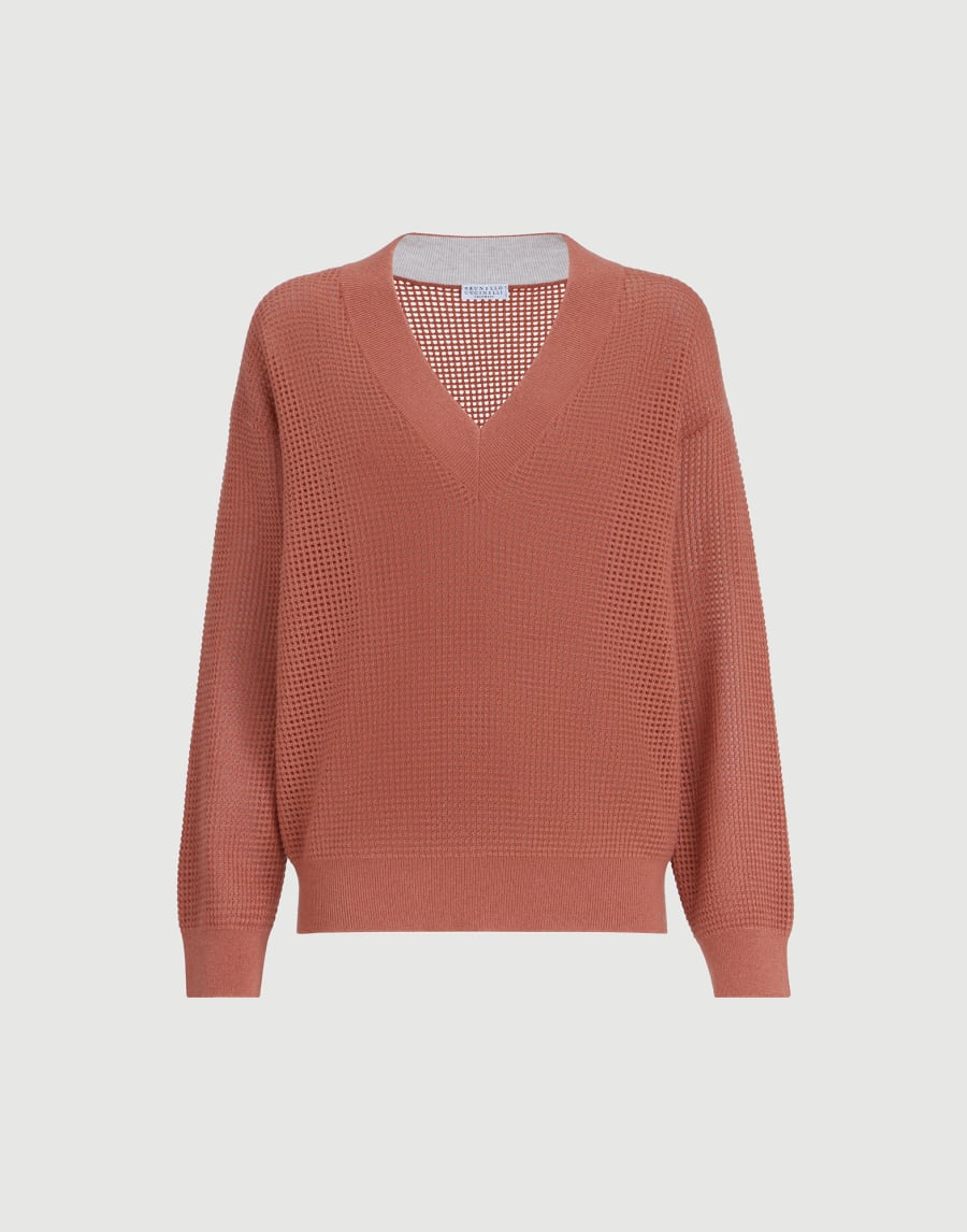 Cashmere net sweater Orange Woman - Brunello Cucinelli