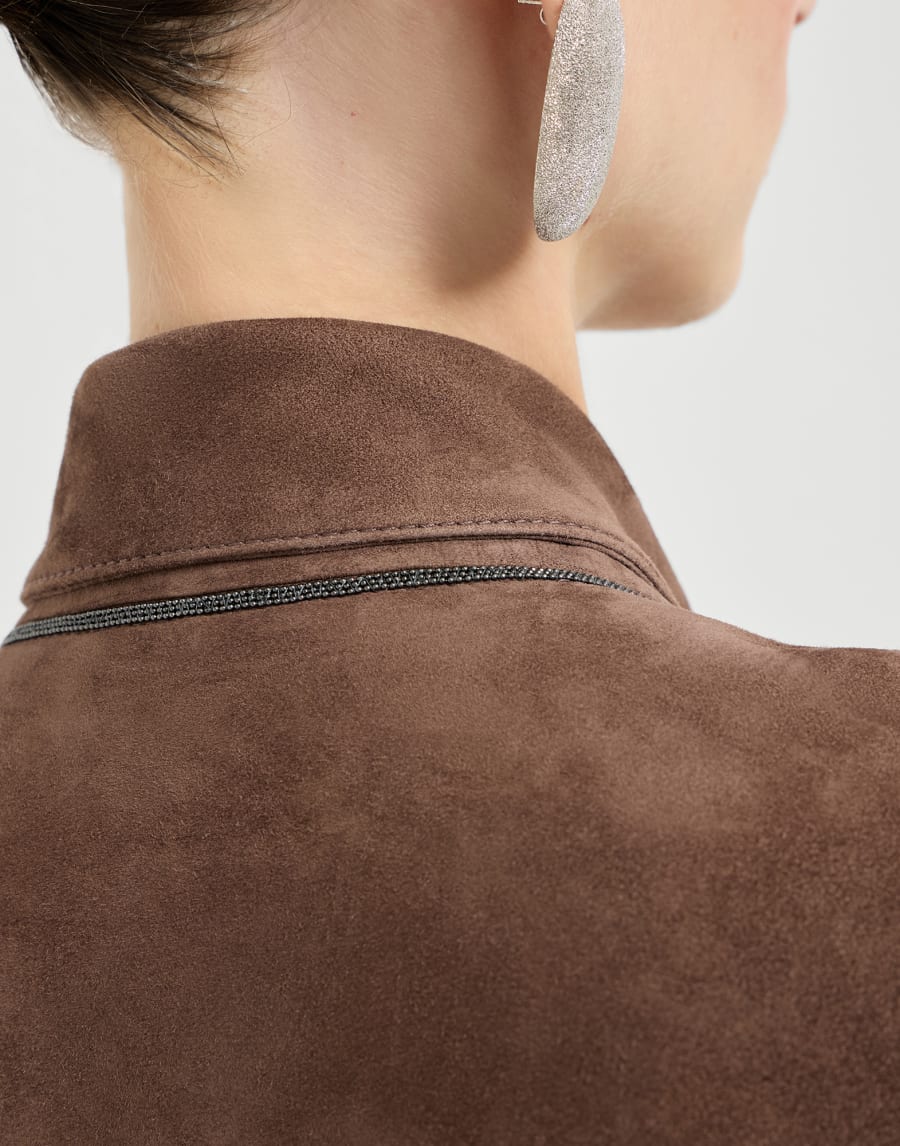Crop-Jacke aus Couture-Veloursleder Braun Damen - Brunello Cucinelli
