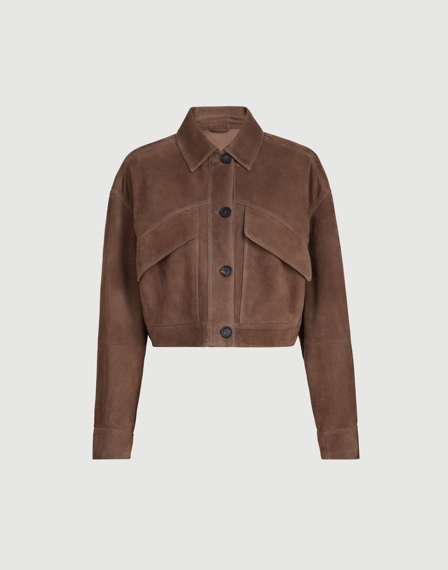 Couture suede cropped outerwear jacket Brown Woman - Brunello Cucinelli