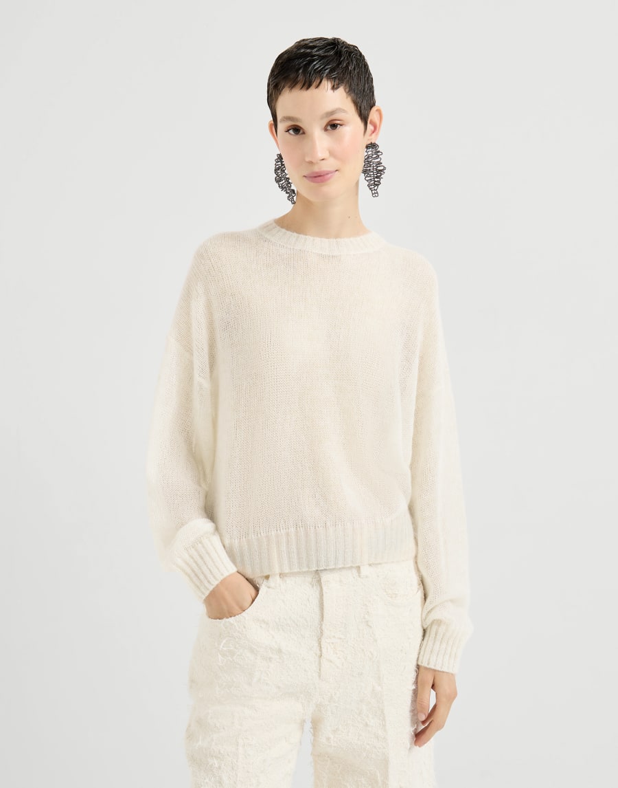 Mohair and wool sweater Ivory Woman - Brunello Cucinelli