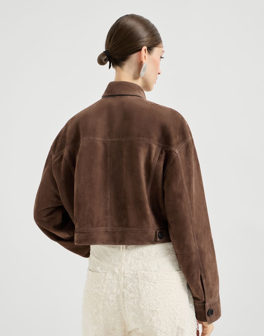 Crop-Jacke aus Couture-Veloursleder Braun Damen - Brunello Cucinelli