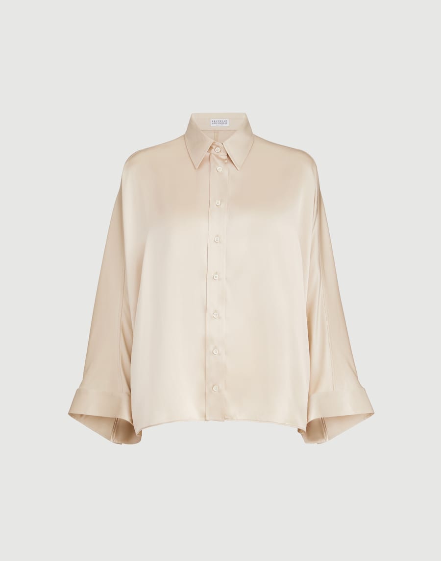 Stretch silk satin shirt Sand Woman - Brunello Cucinelli