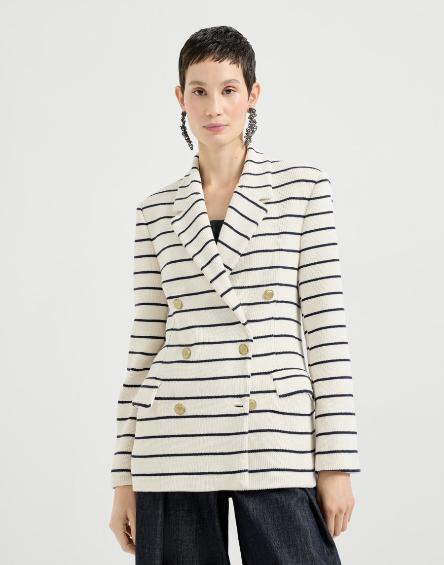 Striped knit blazer Blue Woman - Brunello Cucinelli