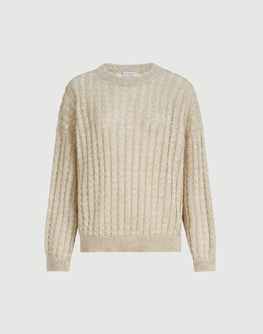 Dazzling Cable sweater Beige Woman - Brunello Cucinelli