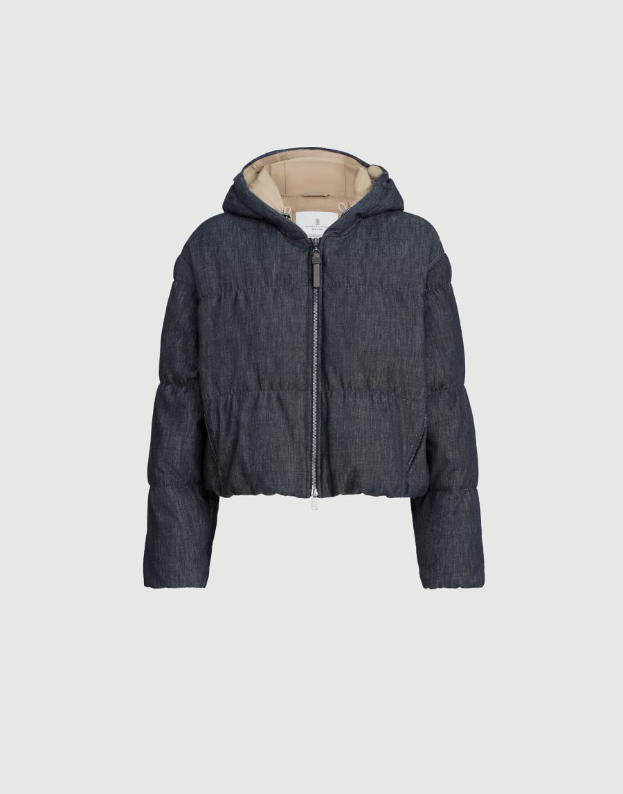 Denim-effect twill down jacket Denim Woman - Brunello Cucinelli