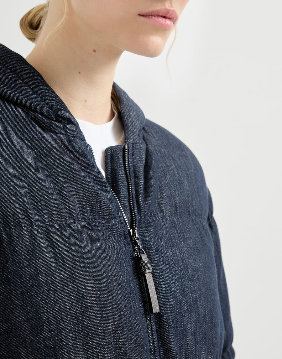 Denim-effect twill down jacket Denim Woman - Brunello Cucinelli