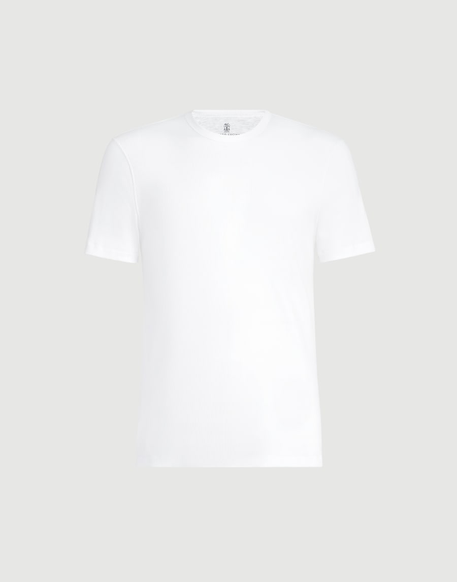 T-shirt in jersey a costina Bianco Uomo - Brunello Cucinelli