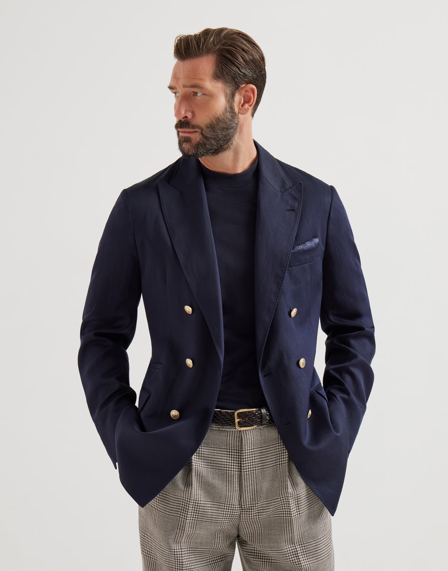 Twill unconstructed blazer Navy Blue Man - Brunello Cucinelli