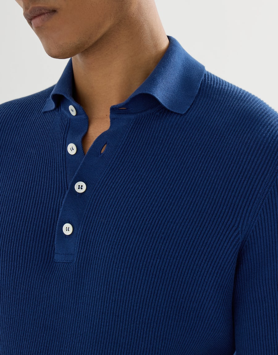 Half English rib knit polo Avio Blue Man - Brunello Cucinelli