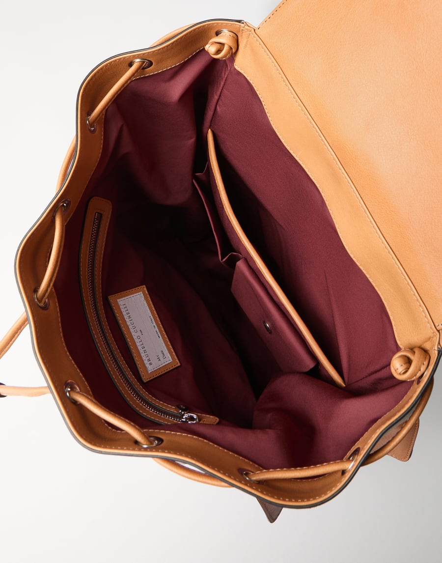 Calfskin and cowhide backpack Ivory Man - Brunello Cucinelli