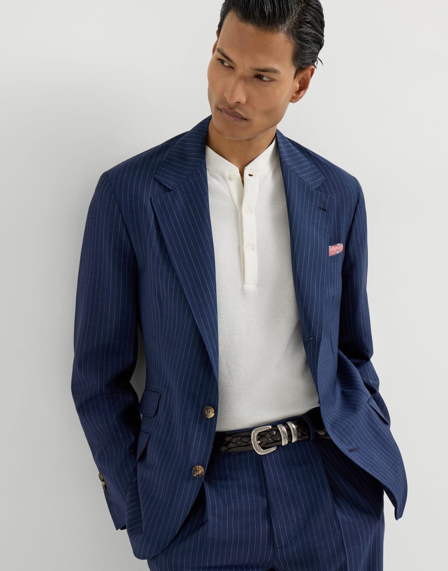 Chalk stripe deconstructed blazer Blue Man - Brunello Cucinelli
