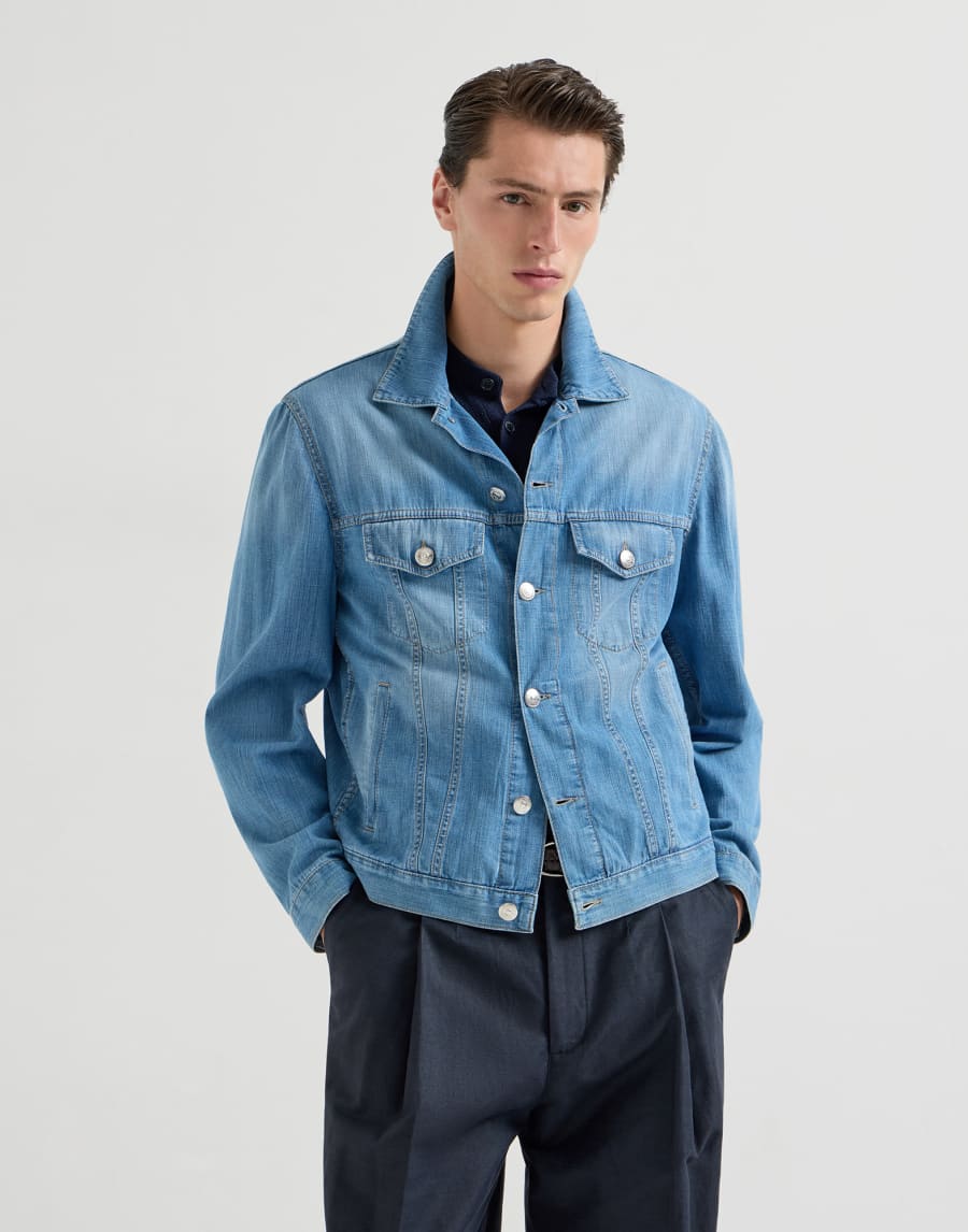 Denim four-pocket jacket Light Blue Denim Man - Brunello Cucinelli