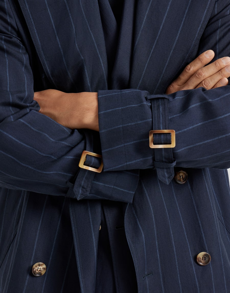 Trench gessato Blu Uomo - Brunello Cucinelli