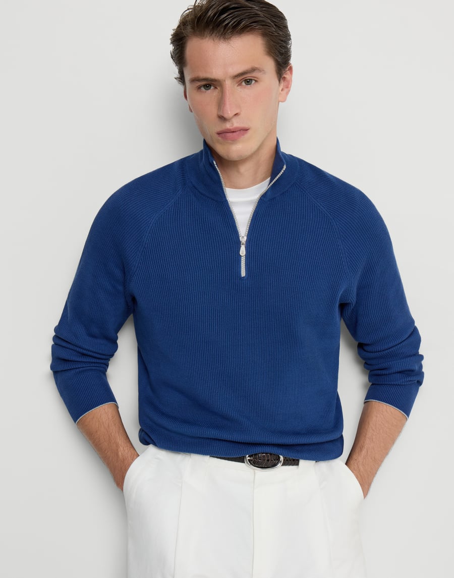 Cotton sweater Avio Blue Man - Brunello Cucinelli