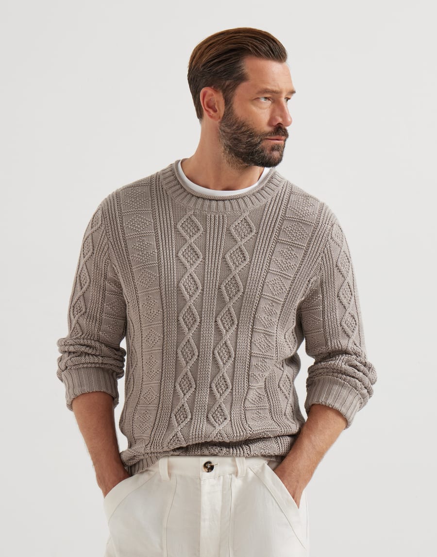 Fisherman's cable sweater Brown Man - Brunello Cucinelli