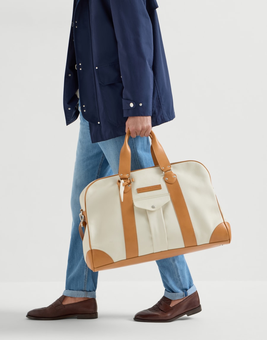 Grained calfskin street bag Ivory Man - Brunello Cucinelli