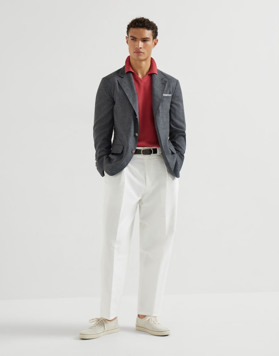 Cotton English rib knit polo Red Man - Brunello Cucinelli