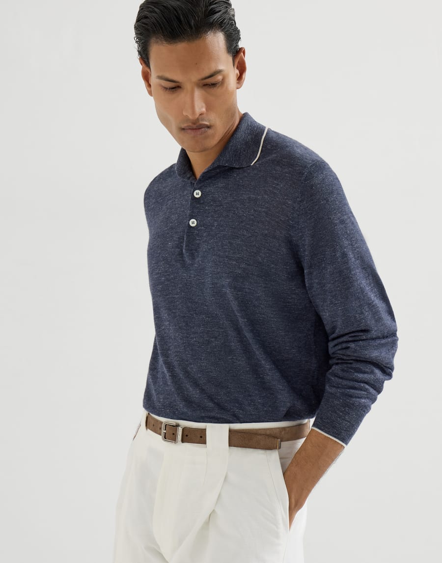 Lightweight knit Polo Avio Blue Man - Brunello Cucinelli