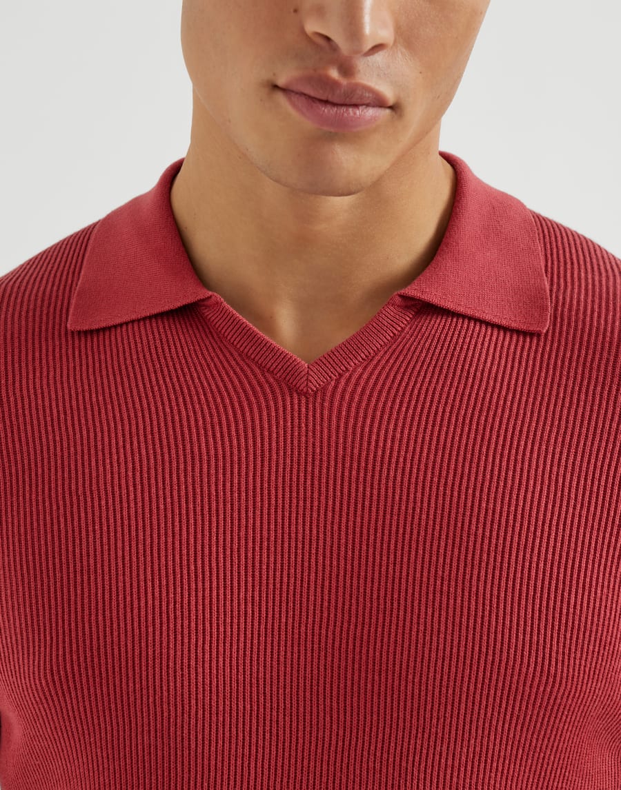 Cotton English rib knit polo Red Man - Brunello Cucinelli