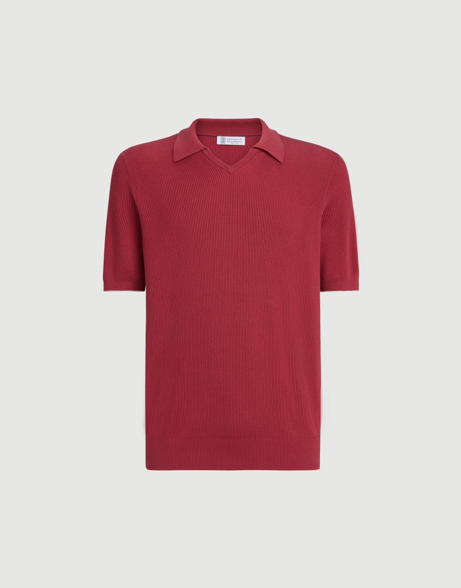 Cotton English rib knit polo Red Man - Brunello Cucinelli