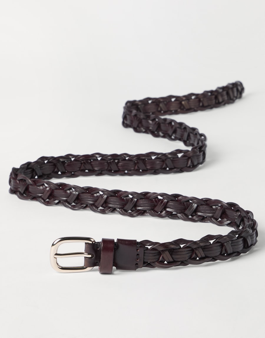 Braided leather belt Burgundy Man - Brunello Cucinelli