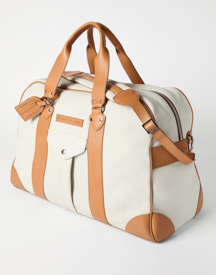 Grained calfskin street bag Ivory Man - Brunello Cucinelli