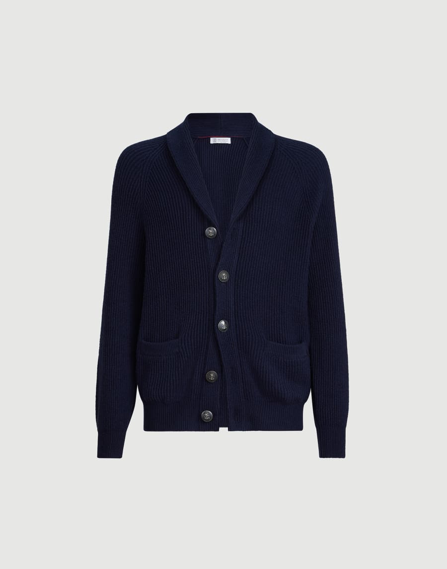 English rib knit cardigan Navy Blue Man - Brunello Cucinelli