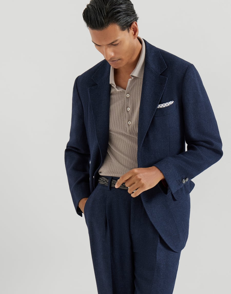 Hopsack deconstructed blazer Navy Blue Man - Brunello Cucinelli
