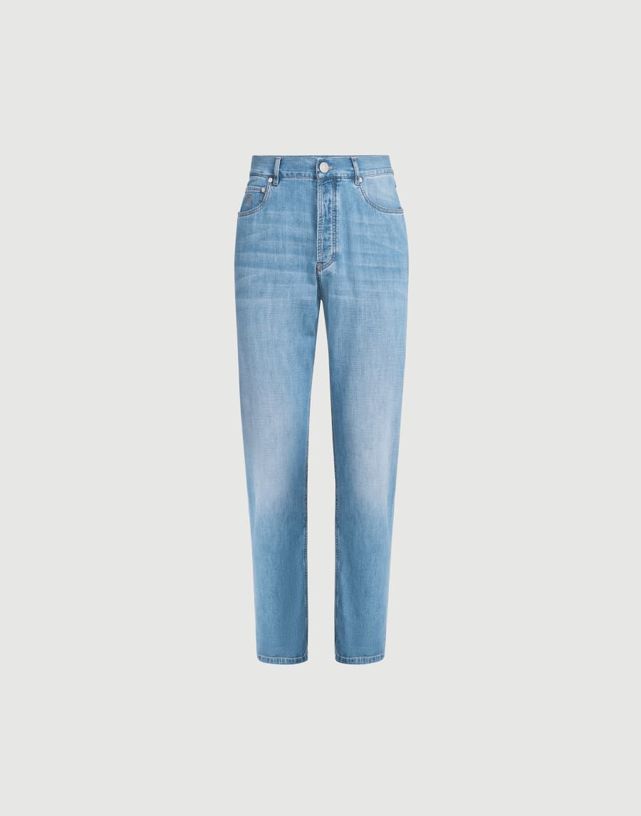 Iconic fit five-pocket trousers Light Blue Denim Man - Brunello Cucinelli