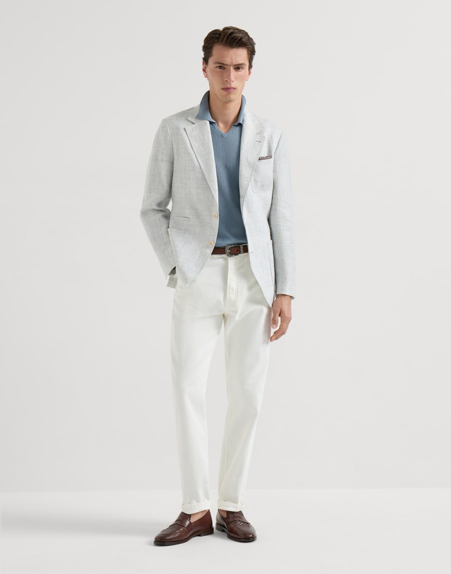 Cotton English rib knit polo Sky Blue Man - Brunello Cucinelli