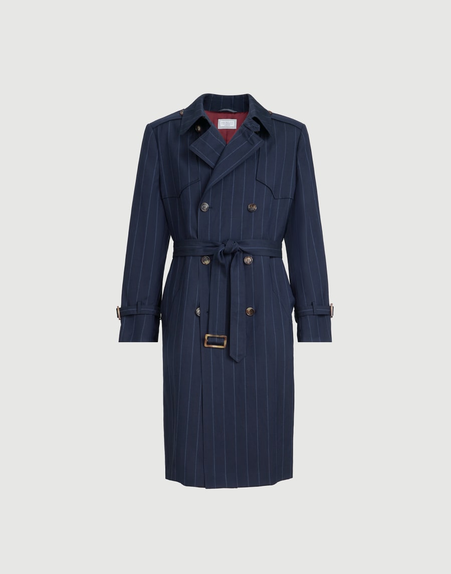 Trenchcoat in Nadelstreifen Blau Herren - Brunello Cucinelli