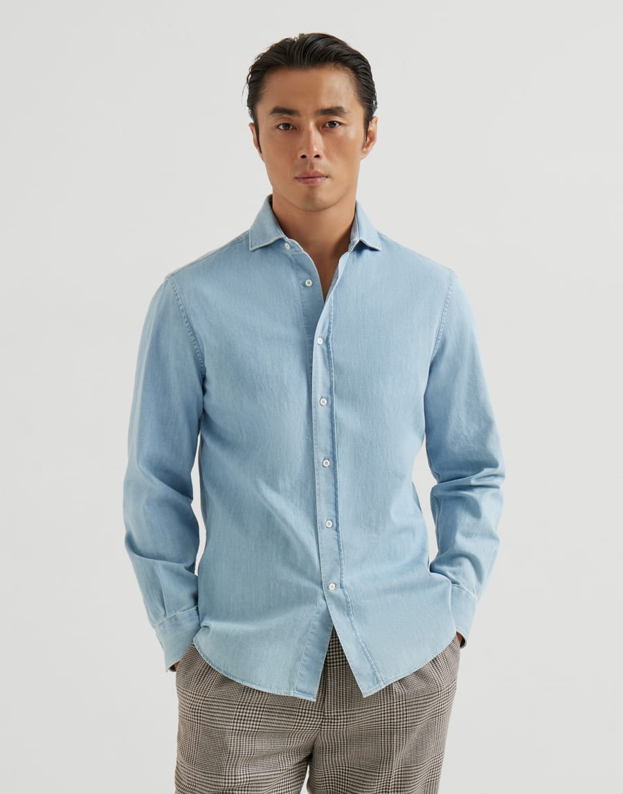 Lightweight denim shirt Light Blue Denim Man - Brunello Cucinelli