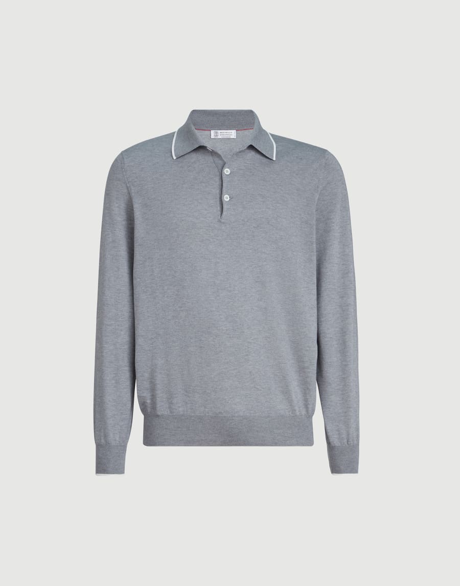 Cotton and cashmere knit polo Dark Grey Man - Brunello Cucinelli