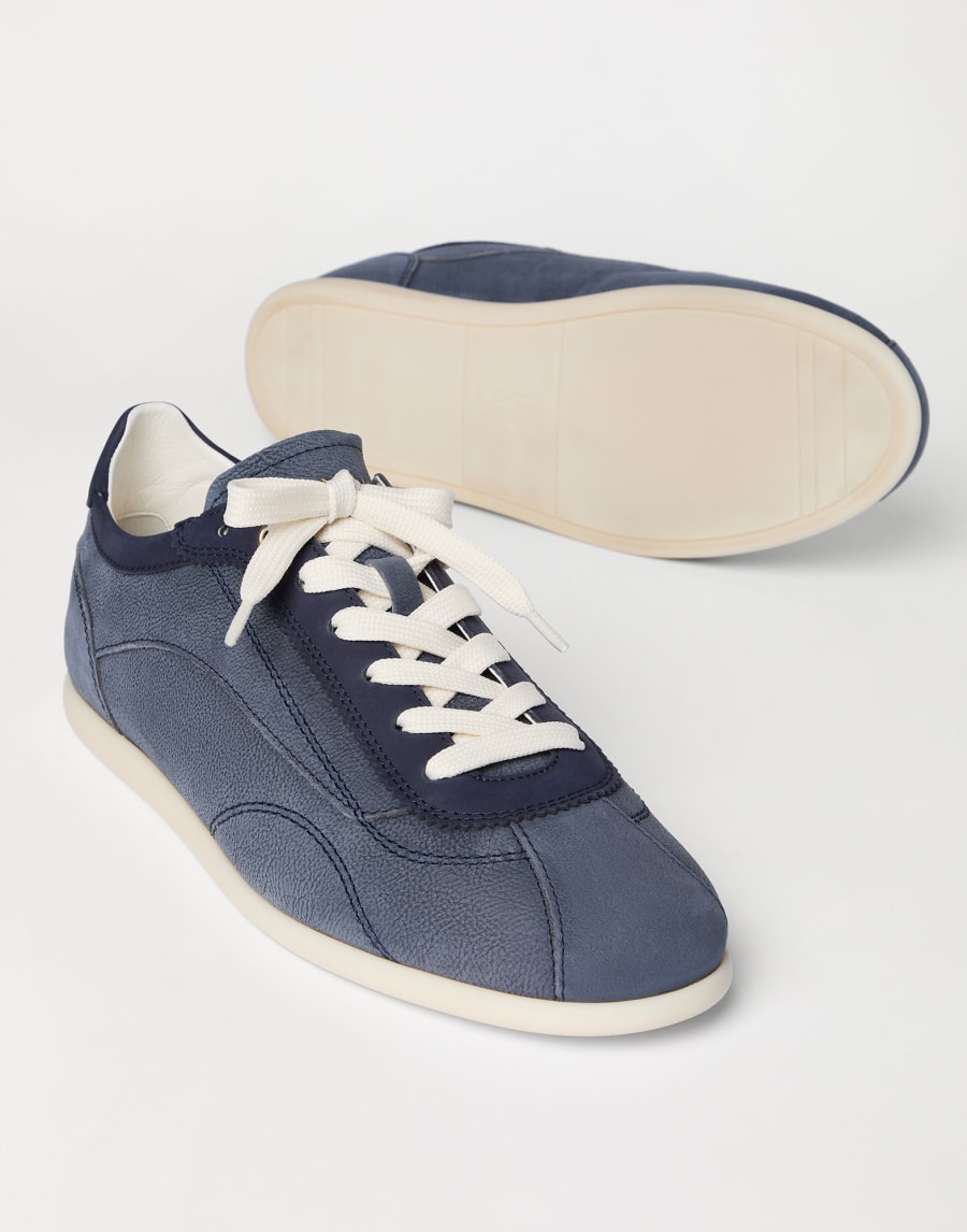 Nubuck and calfskin sneakers Denim Man - Brunello Cucinelli