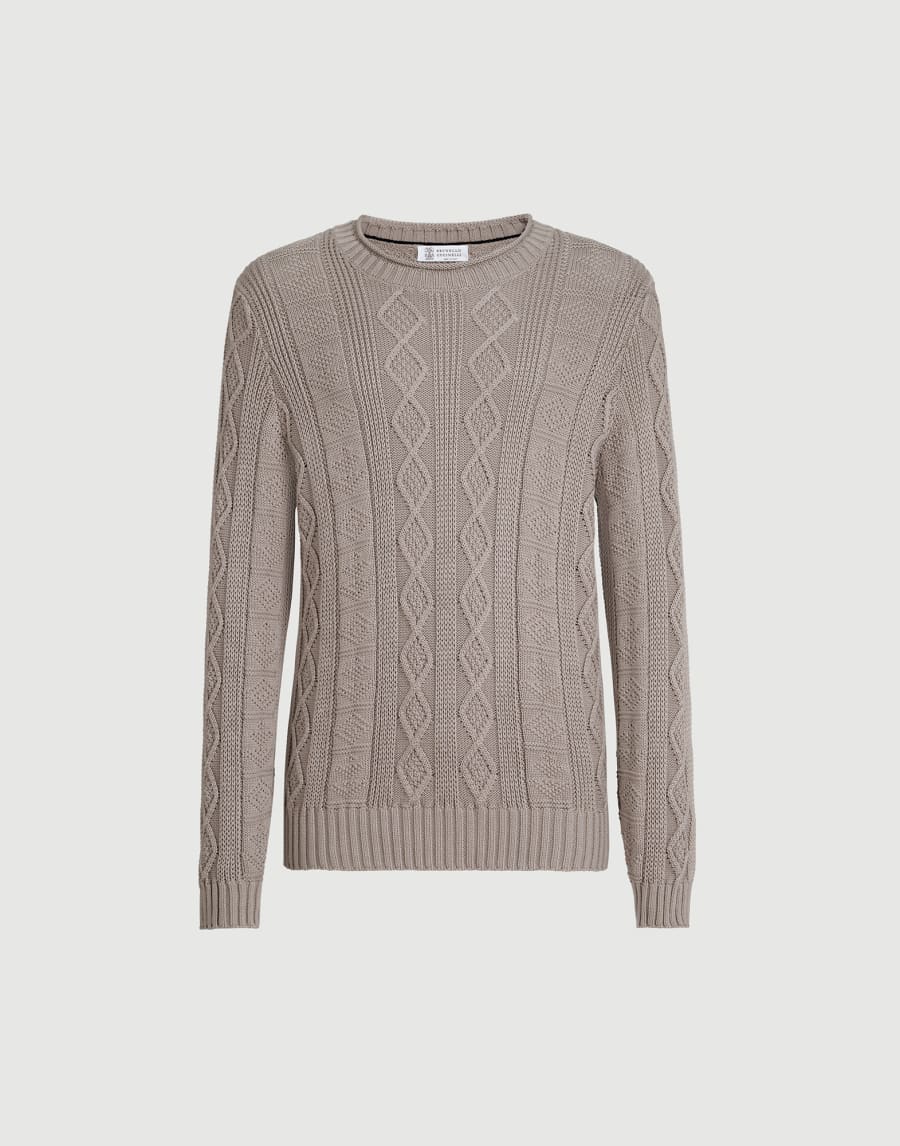 Fisherman's cable sweater Brown Man - Brunello Cucinelli