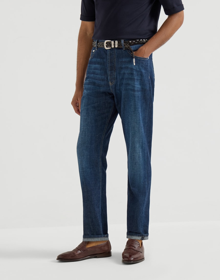 Iconic fit five-pocket trousers Dark Denim Man - Brunello Cucinelli