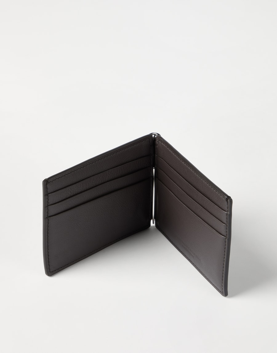 带币夹小牛皮钱包 巧克力色 男款 - Brunello Cucinelli