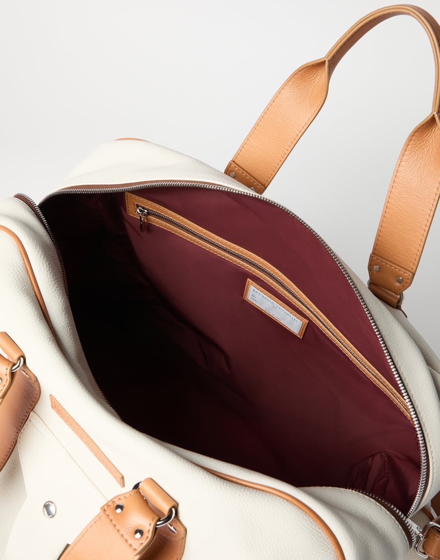 Grained calfskin street bag Ivory Man - Brunello Cucinelli