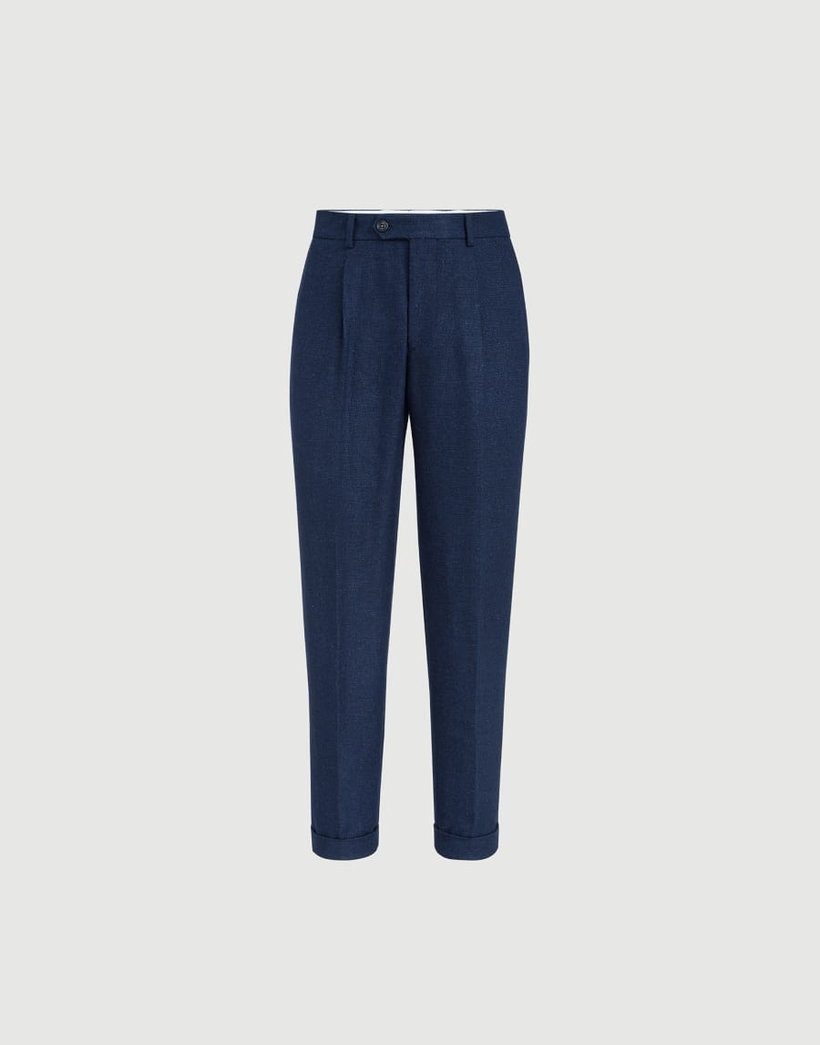 Trousers with pleats Navy Blue Man - Brunello Cucinelli