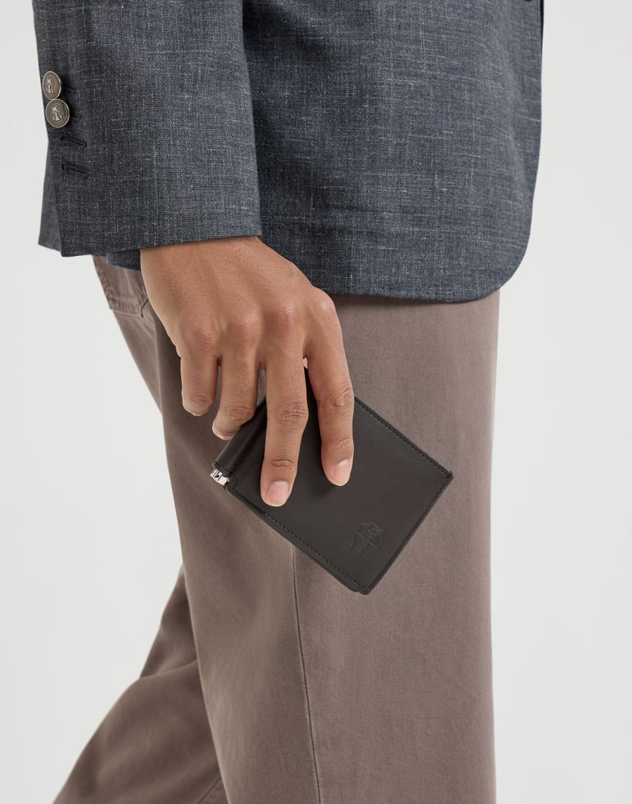 带币夹小牛皮钱包 巧克力色 男款 - Brunello Cucinelli