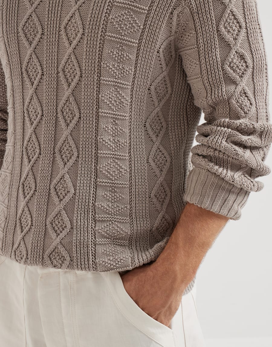 Fisherman's cable sweater Brown Man - Brunello Cucinelli