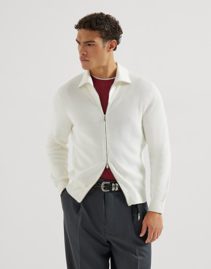 Half English Rib knit cardigan Panama Man - Brunello Cucinelli