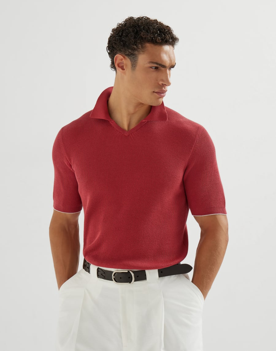 Polo de algodón con punto canalé inglés Rojo Hombre - Brunello Cucinelli