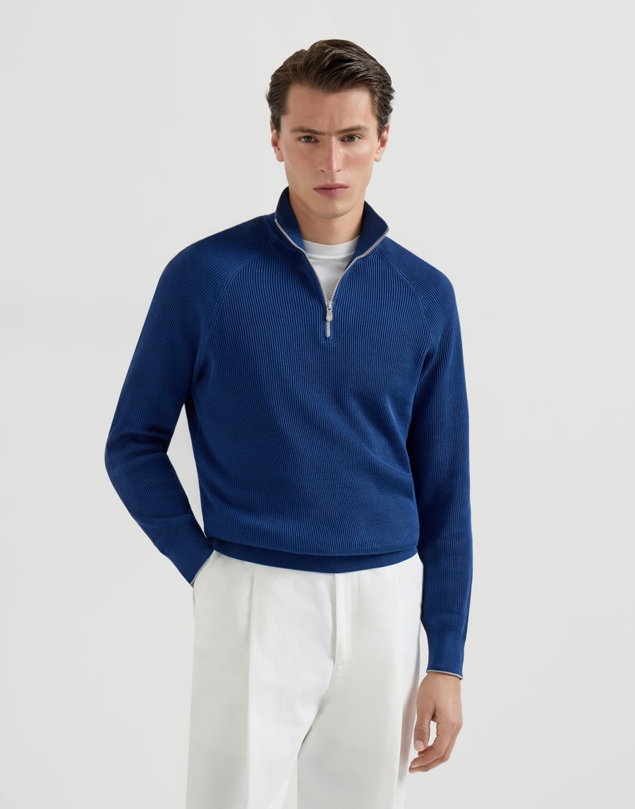 Cotton sweater Avio Blue Man - Brunello Cucinelli