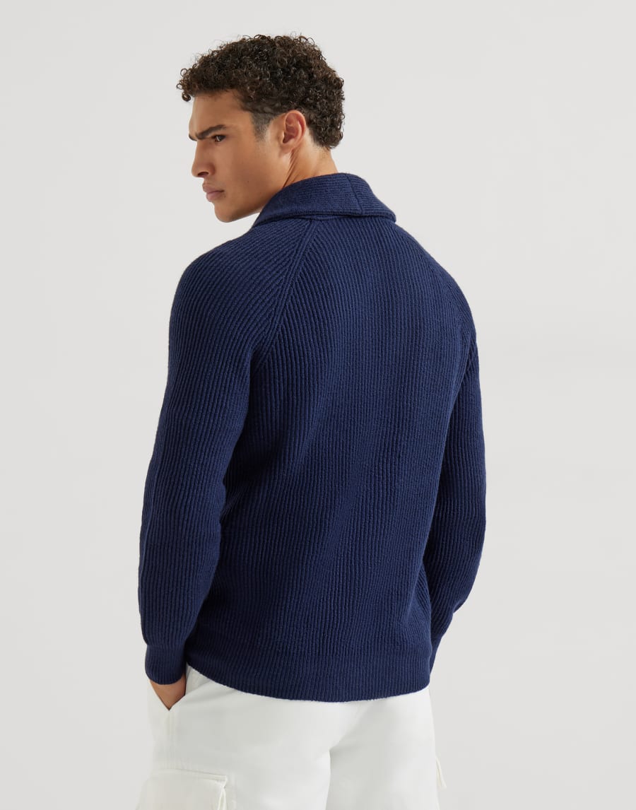 English rib knit cardigan Navy Blue Man - Brunello Cucinelli
