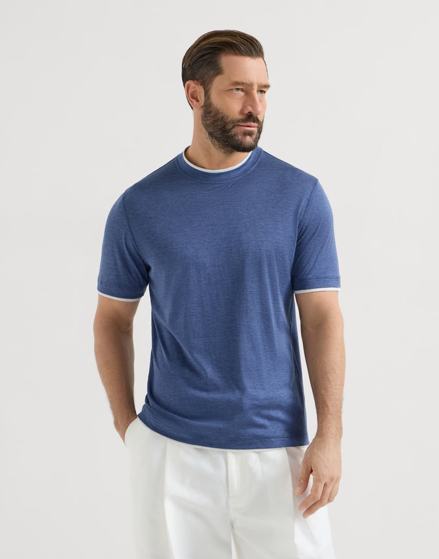 T-shirt with faux-layering Denim Man - Brunello Cucinelli